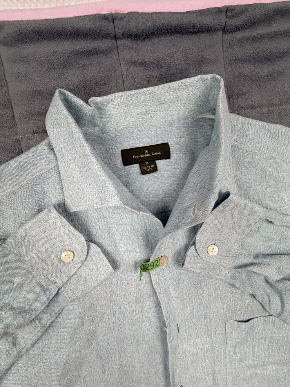 Ermenegildo Zegna Men's Blue Linen/Cotton Blend Long Sleeve Button-Down Shirt